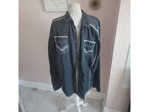 BKE western black long sleeve snap up shirt light weight 2XL
